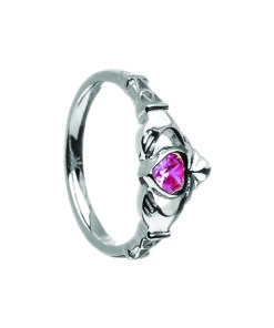 October-Pink Tourmaline Birthstone Claddagh Ring