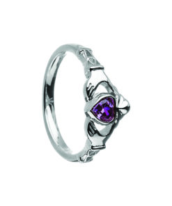 February-Amethyst Birthstone Claddagh Ring