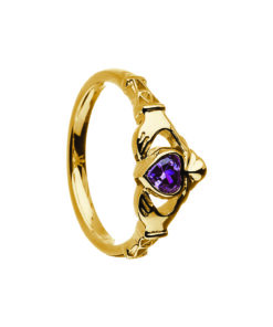 February-Amethyst Birthstone Claddagh Ring - Image 3
