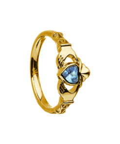 March-Aquamarine Birthstone Claddagh Ring - Image 3