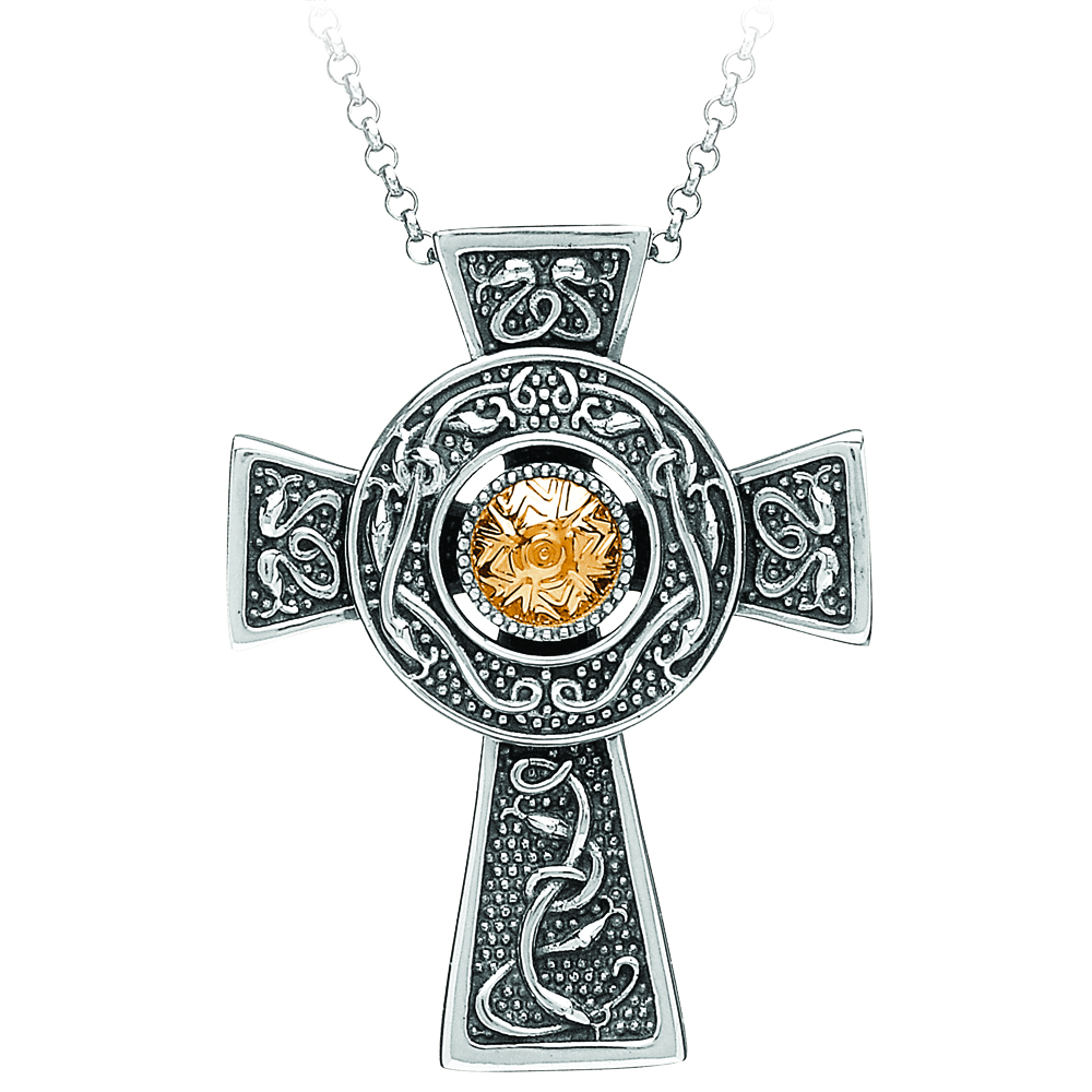 Silver Cross Wood Quay Large with 18K Bead