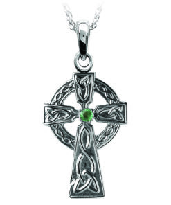 Traditional Celtic Cross with Emerald Set x 1 Stone - Image 2