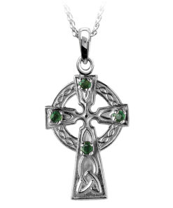 Traditional Celtic Cross with Emerald Set x 4 Stones - Image 2