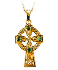 Traditional Celtic Cross with Emerald Set x 4 Stones