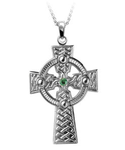 Celtic Knot Cross Pendant with Emerald Set x 1 Stone Chain - Image 2