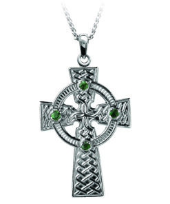 Celtic Knot Cross Pendant with Emerald Set x 4 Stone Chain - Image 2