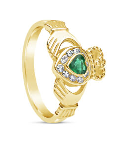 Diamond Emerald Set Claddagh Ring