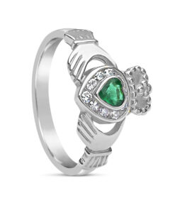 Alternative view of Diamond Emerald Set Claddagh Ring