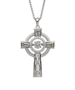Silver Damhsa Double Circle Cross with Dancing Stone