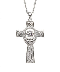 Silver Damhsa Claddagh Cross with Dancing Stone