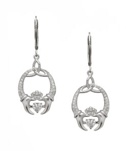 Silver Damhsa Trinity & Claddagh Stone Earrings