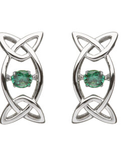 Silver Damhsa Trinity with Green Dancing Stone Earrings