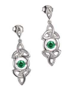 Silver Earrings Green Dancing Stone