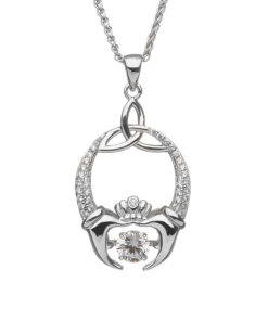 Silver Damhsa Trinity & Claddagh Dancing Stone Pendant Chain