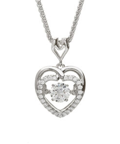 Silver Dancing Stone Heart Pendant Chain