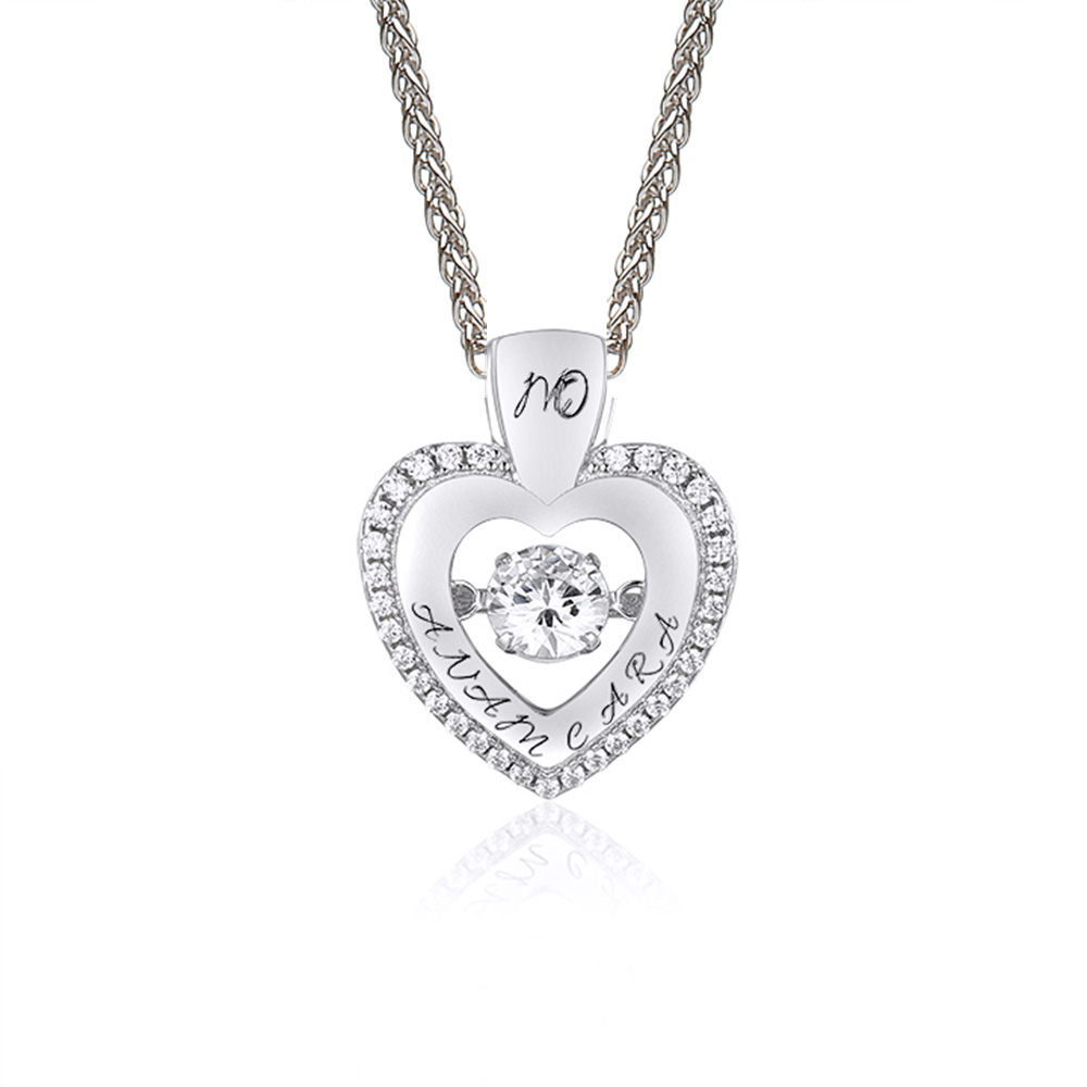 Silver My Soul Mate CZ Heart with Dancing Stone Pendant Chain