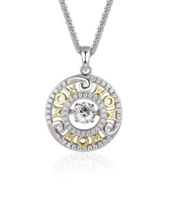 Silver MOM Dancing Stone Pendant 18K Plating on Rhodium Chain