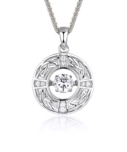 Silver Celtic Knot with CZ Dancing Stone Pendant Chain