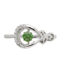 Silver Dancing Green Stone Drop Ring
