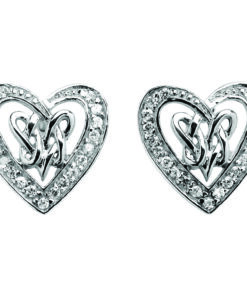 Silver Diamond Pave Double Hearts Earrings Chain