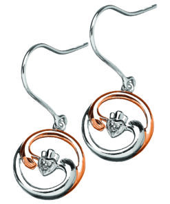 Silver & Rose Plated Claddagh Drop Earrings Chain