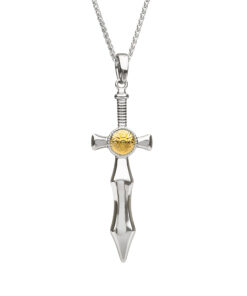 Nuada Silver Sword Cross with Gold Plated Bead Pendant Chain