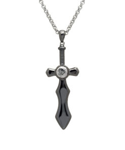 Silver Black Rhodium Sword Cross Pendant Chain