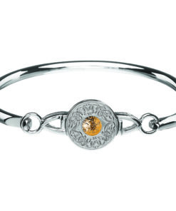 Silver Small Wire Bangle 18K Gold Bead