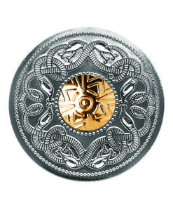 Silver Warrior Shield Brooch 18K Gold Bead
