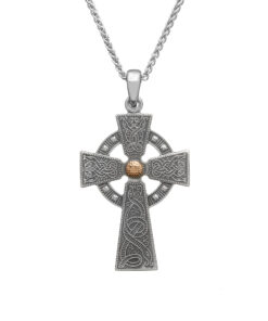 Silver Warrior Shield Cross - Thicker Version 18K Gold Bead