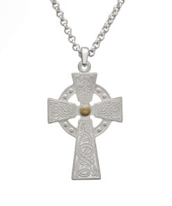 Alternative view of Silver Warrior Shield Cross - Thicker Version 18K Gold Bead