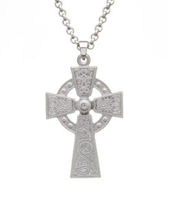 Silver Celtic Warrior Shield Cross - Large