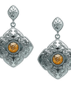 Diamond Shaped Silver & 18K Bead Earrings - Post