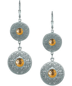 Silver Double Earrings 18K Gold Bead