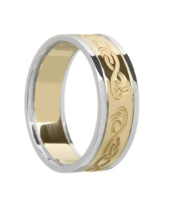 Ladies Celtic Wedding Ring Yellow Gold with White Trim