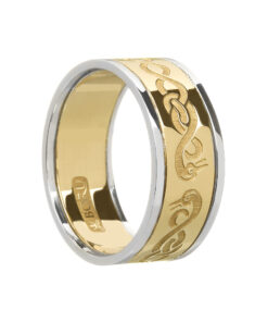Gents Celtic Wedding Ring Yellow Gold with White Trim