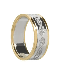 Ladies Celtic Wedding Ring White Gold with Yellow Trim