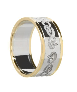 Gents Celtic Wedding Ring White Gold with Yellow Trim