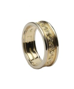 Ladies Celtic Spirals Wedding Ring Yellow Gold with White Trim
