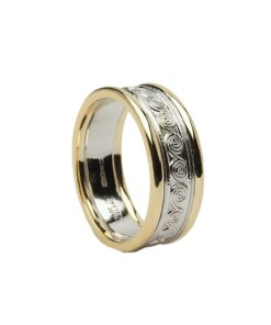 Ladies Celtic Spirals Wedding Ring White Gold with Yellow Trim