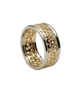 Ladies Trinity Knot Filigree Wedding Ring Yellow Gold with White Trim