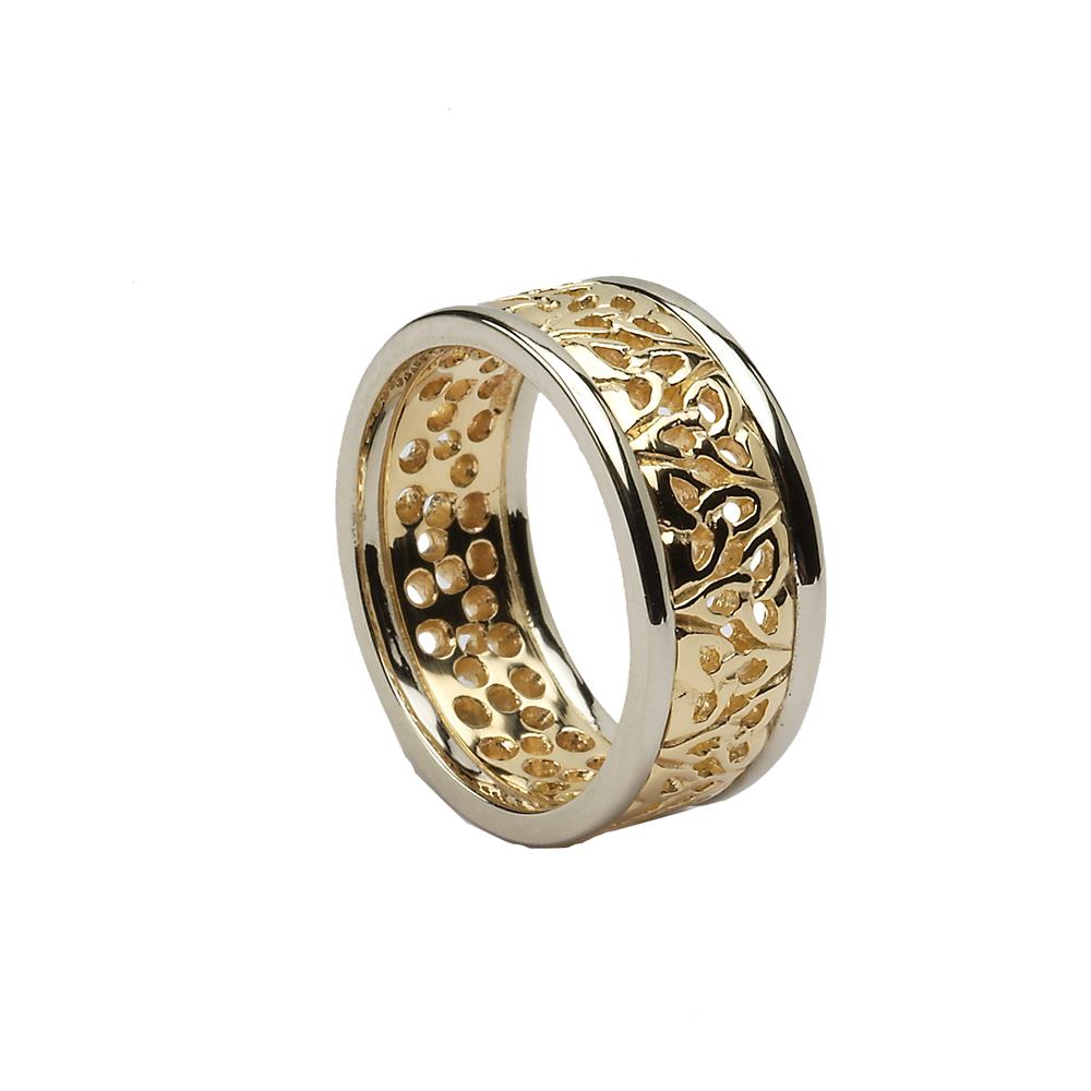 Ladies Trinity Knot Filigree Wedding Ring Yellow Gold with White Trim