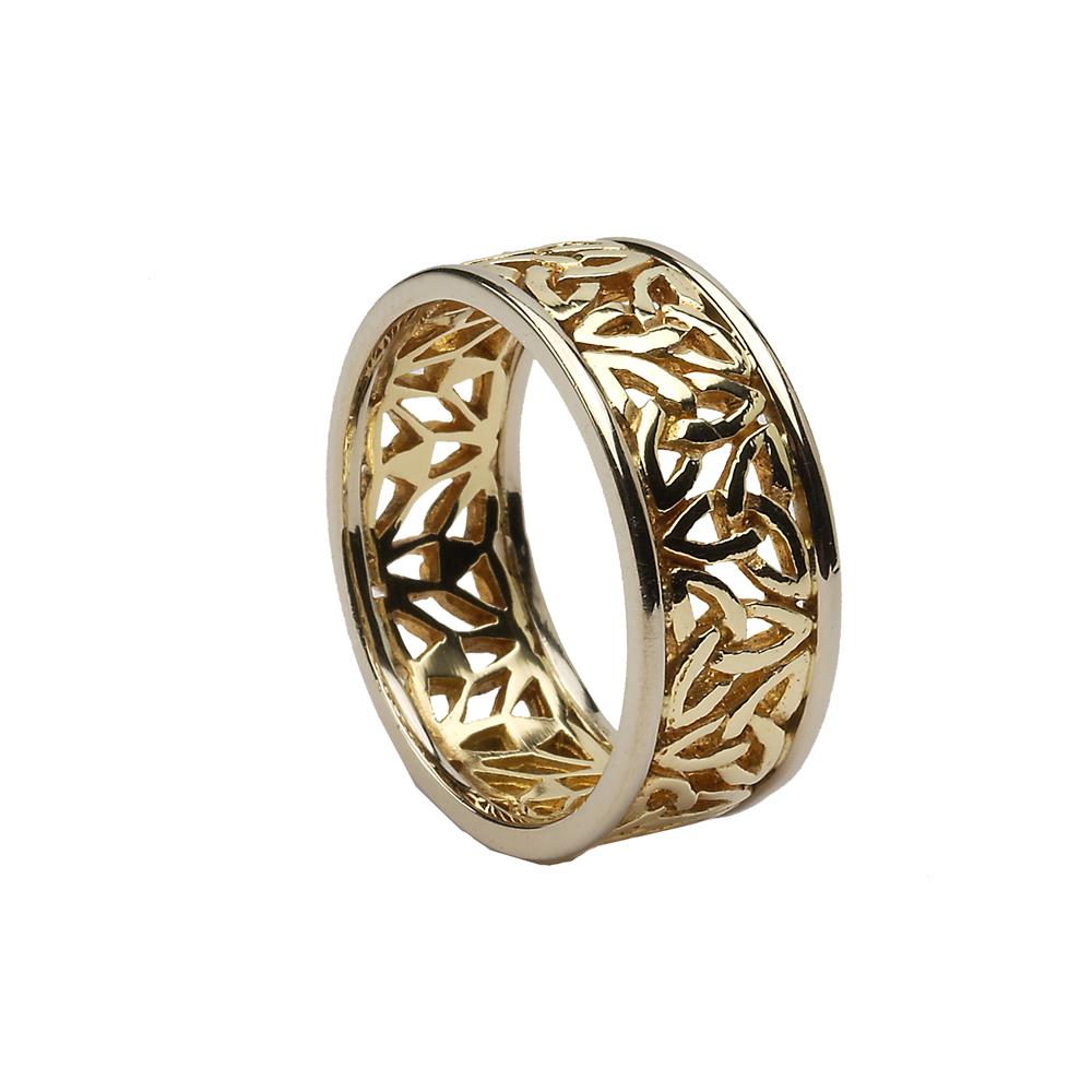 Gents Trinity Knot Filigree Wedding Ring Yellow Gold with White Trim