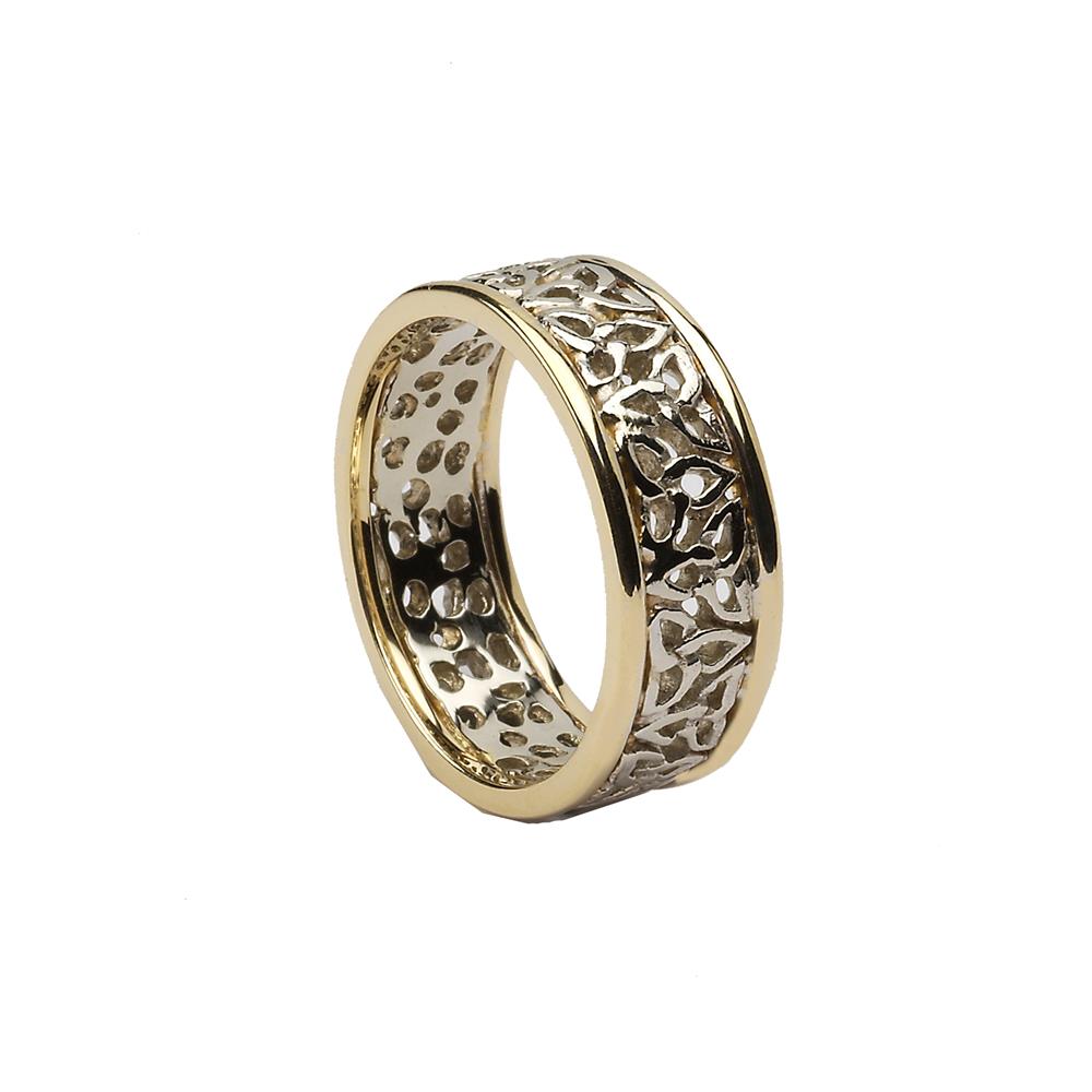 Ladies Trinity Knot Filigree Wedding Ring White Gold with Yellow Trim
