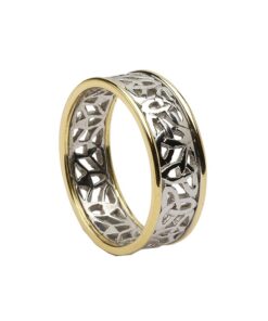 Gents Trinity Knot Filigree Wedding Ring White Gold with Yellow Trim