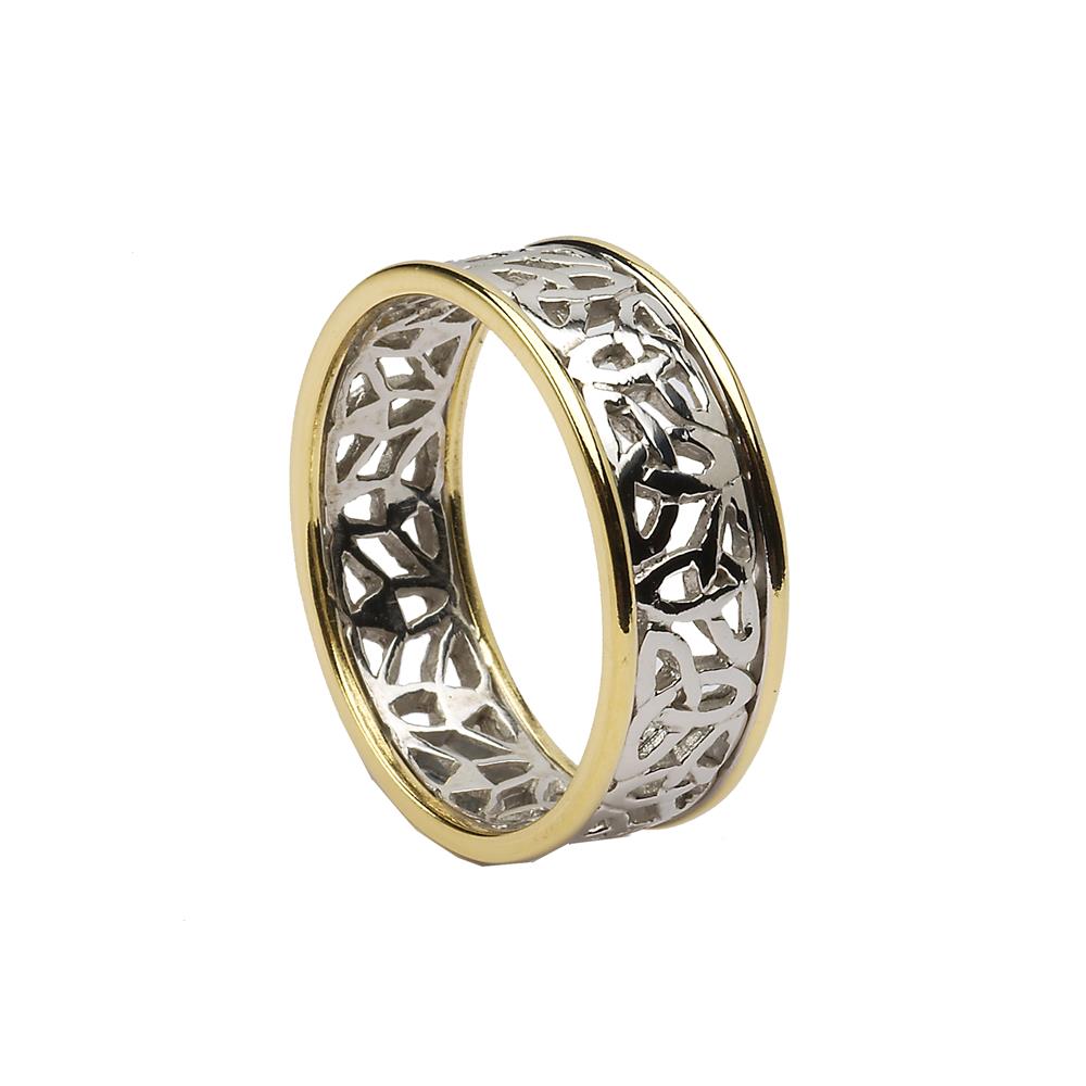 Gents Trinity Knot Filigree Wedding Ring White Gold with Yellow Trim