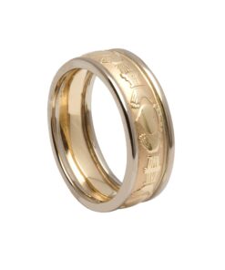 Ladies Claddagh Wedding Ring Court Shape Yellow Gold with White Trim
