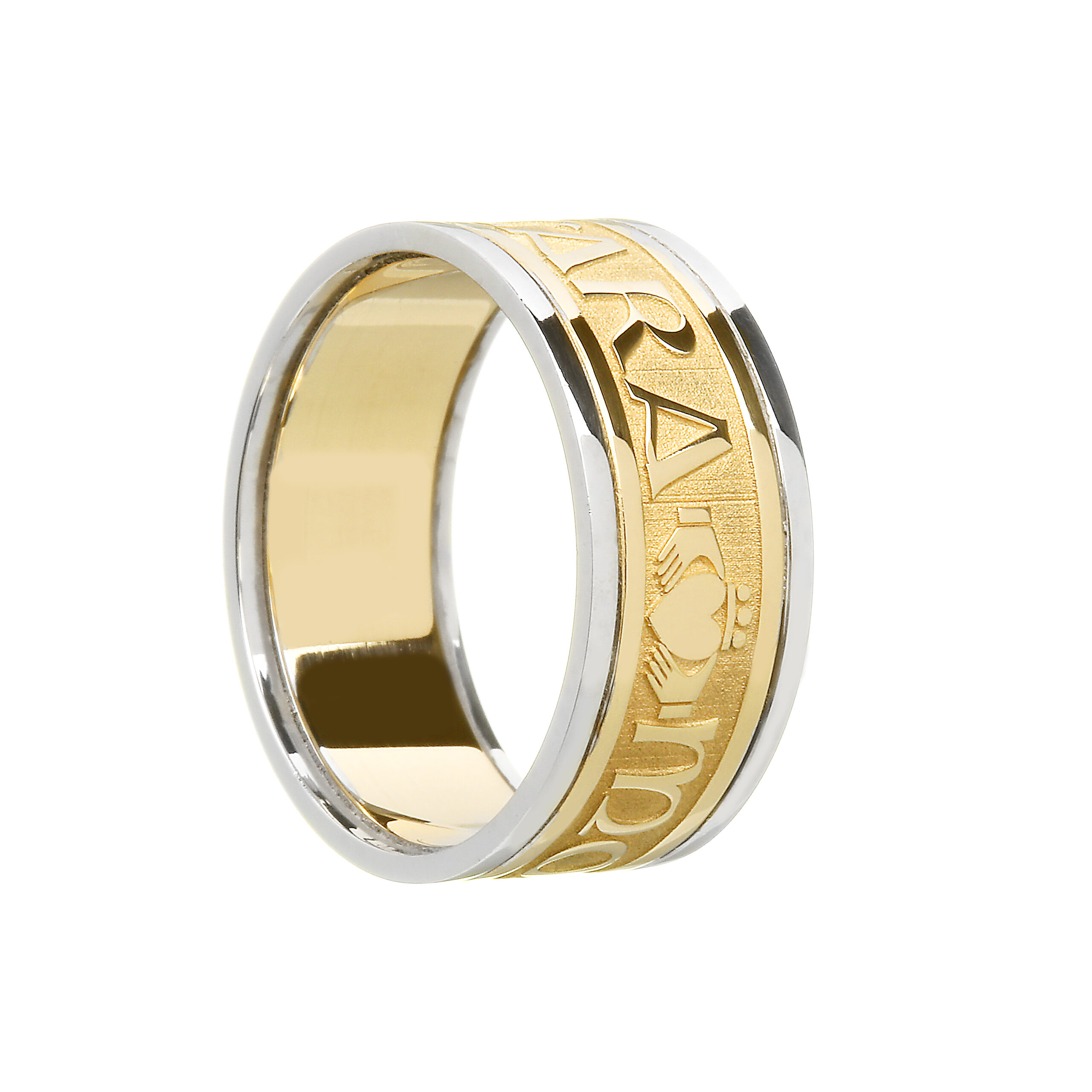 Gents Mo Anam Cara “Soul Mate” Wedding Ring Yellow Gold with White Trim