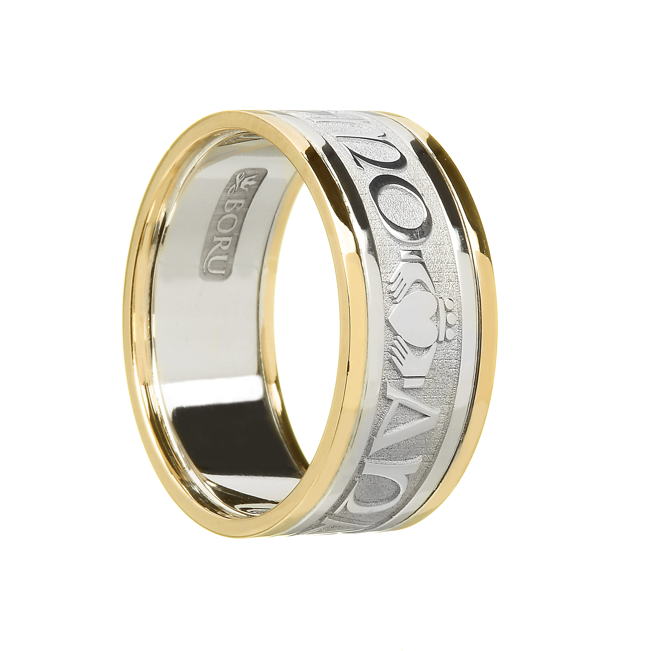 Gents Mo Anam Cara “Soul Mate” Wedding Ring White Gold with Yellow Trim