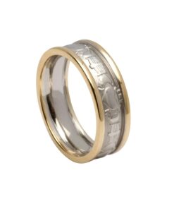 Ladies Claddagh Wedding Ring Court Shape White Gold with Yellow Trim